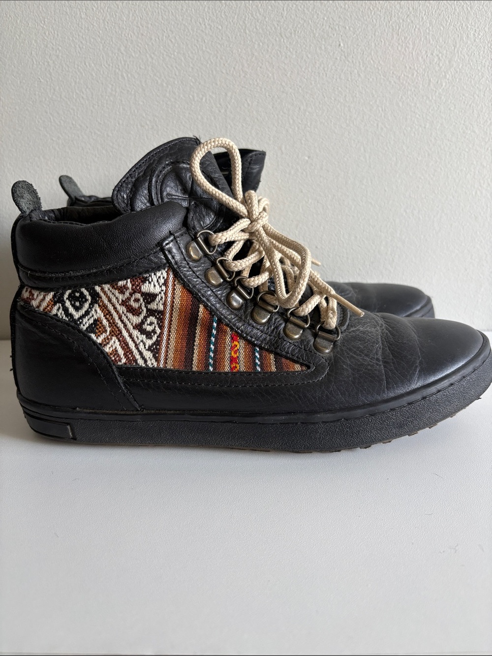 INKKAS Black Leather Woven Hiking Camping Festival Boots W8 M6 Boho